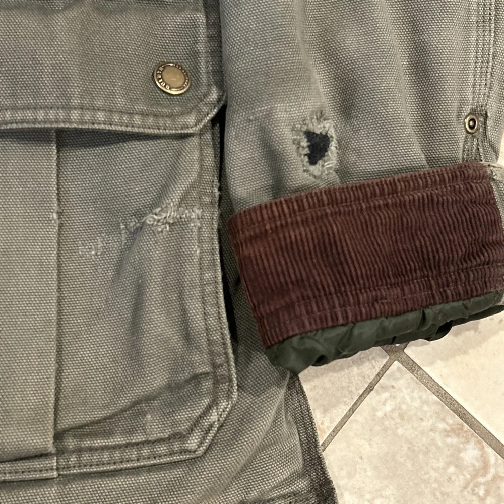 Duluth Trading Co Fire Hose Canvas Jacket Men L Tall Green Sherpa Lined Workwear